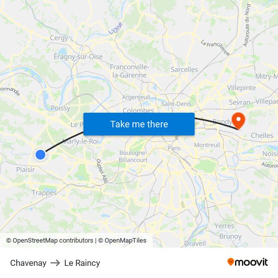 Chavenay to Le Raincy map