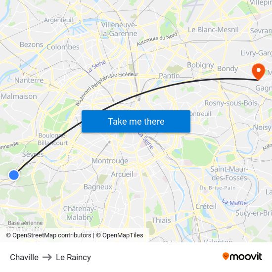 Chaville to Le Raincy map