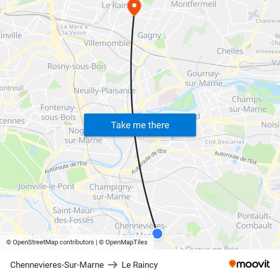 Chennevieres-Sur-Marne to Le Raincy map