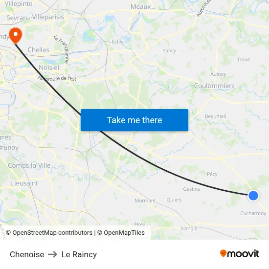 Chenoise to Le Raincy map