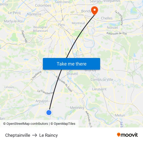 Cheptainville to Le Raincy map