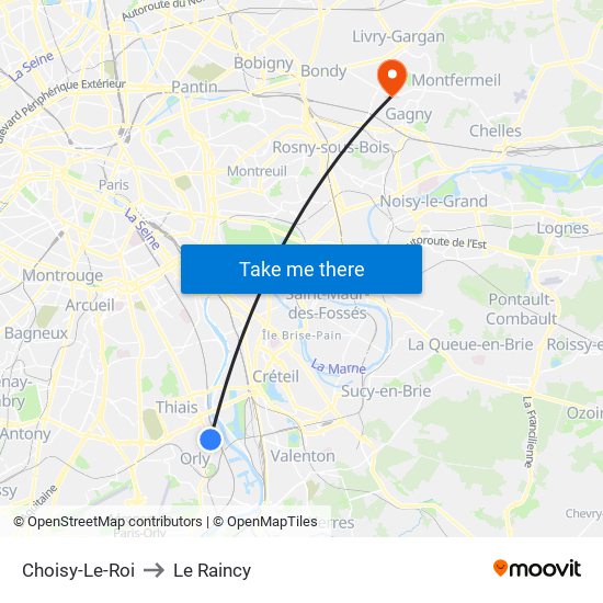 Choisy-Le-Roi to Le Raincy map