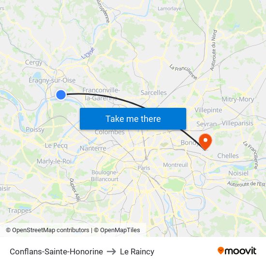 Conflans-Sainte-Honorine to Le Raincy map
