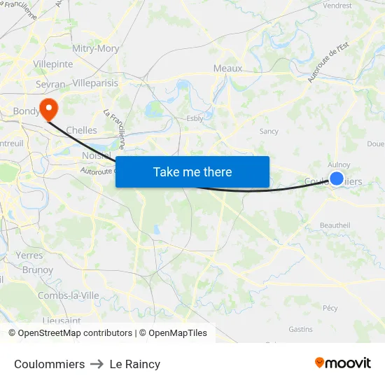 Coulommiers to Le Raincy map