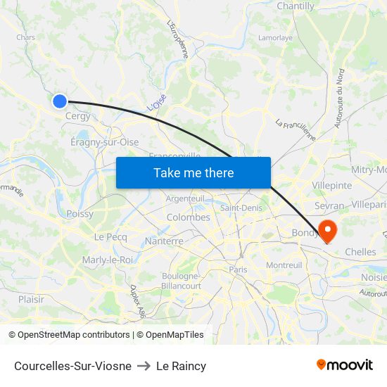Courcelles-Sur-Viosne to Le Raincy map