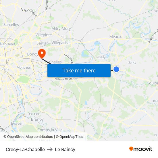 Crecy-La-Chapelle to Le Raincy map