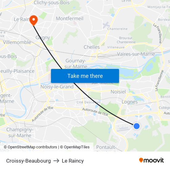 Croissy-Beaubourg to Le Raincy map