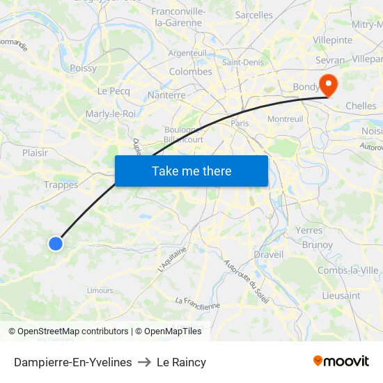 Dampierre-En-Yvelines to Le Raincy map