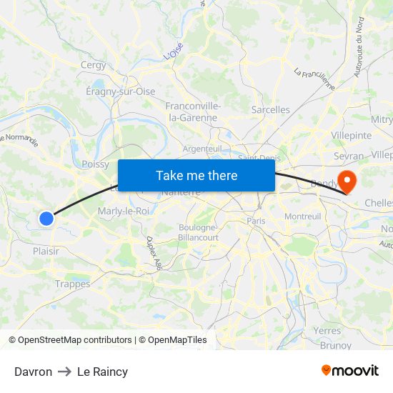 Davron to Le Raincy map