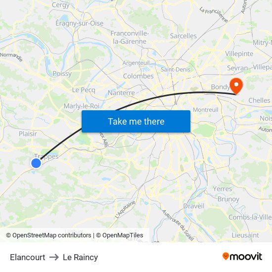 Elancourt to Le Raincy map