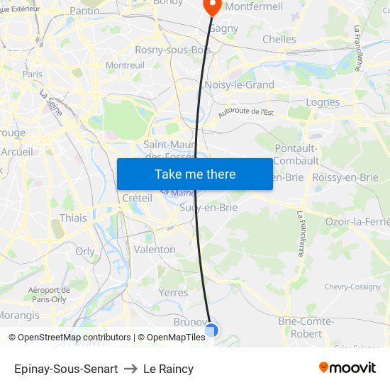 Epinay-Sous-Senart to Le Raincy map