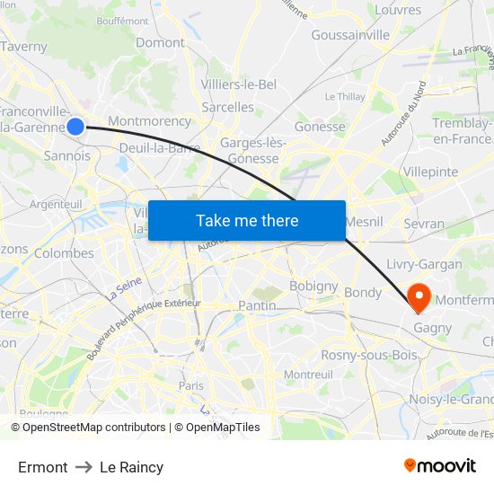 Ermont to Le Raincy map