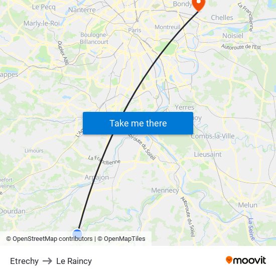 Etrechy to Le Raincy map