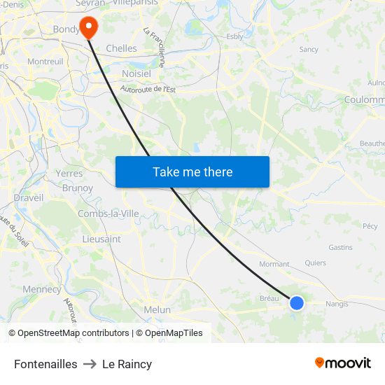 Fontenailles to Le Raincy map