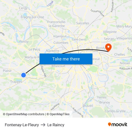 Fontenay-Le-Fleury to Le Raincy map
