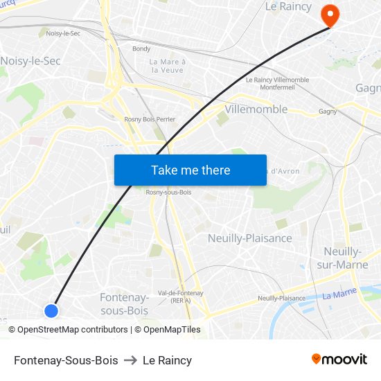 Fontenay-Sous-Bois to Le Raincy map