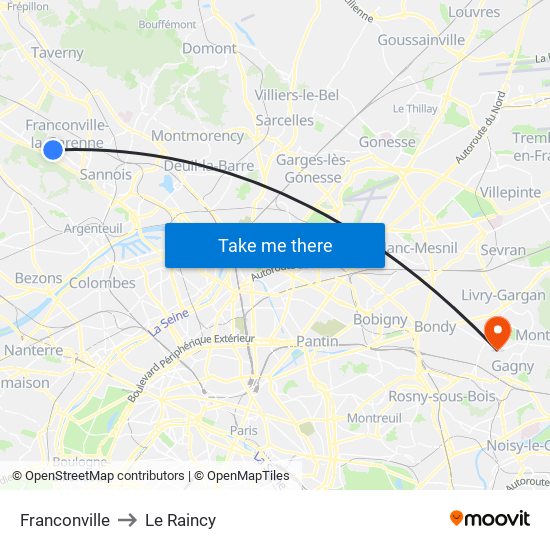 Franconville to Le Raincy map