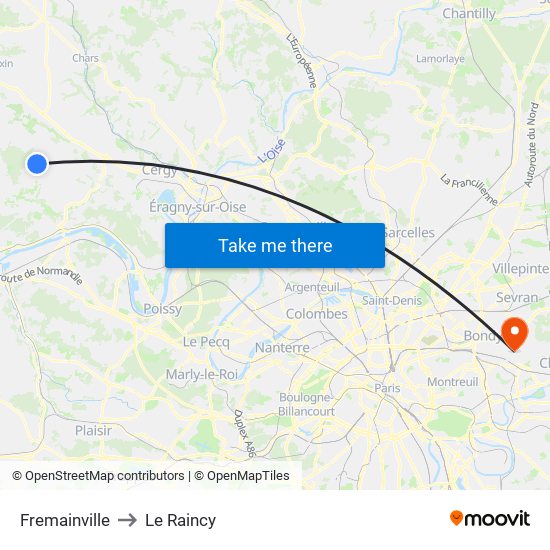 Fremainville to Le Raincy map