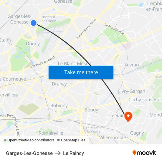 Garges-Les-Gonesse to Le Raincy map