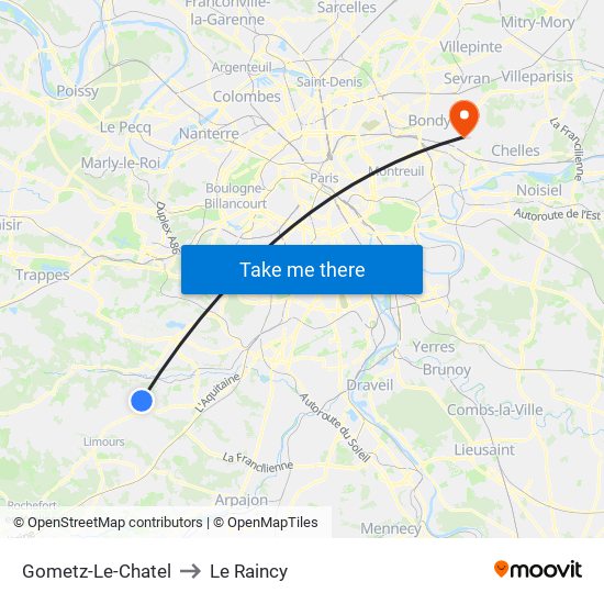 Gometz-Le-Chatel to Le Raincy map