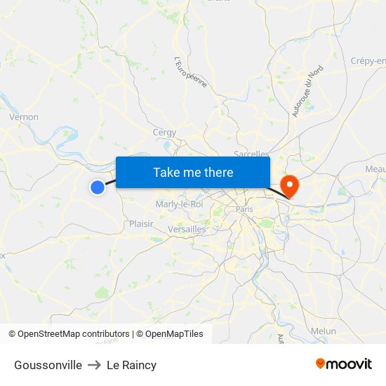 Goussonville to Le Raincy map