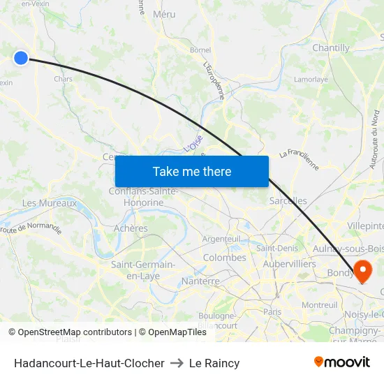 Hadancourt-Le-Haut-Clocher to Le Raincy map