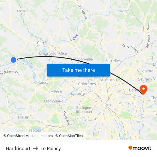 Hardricourt to Le Raincy map