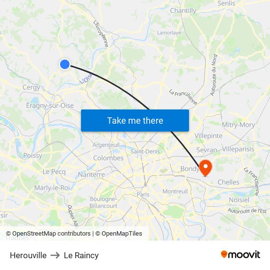 Herouville to Le Raincy map