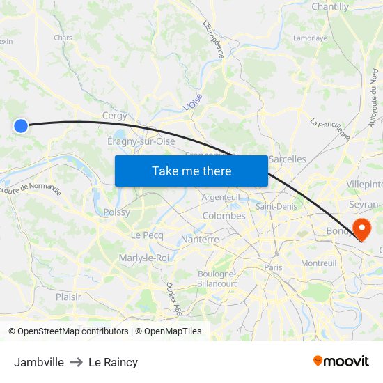 Jambville to Le Raincy map