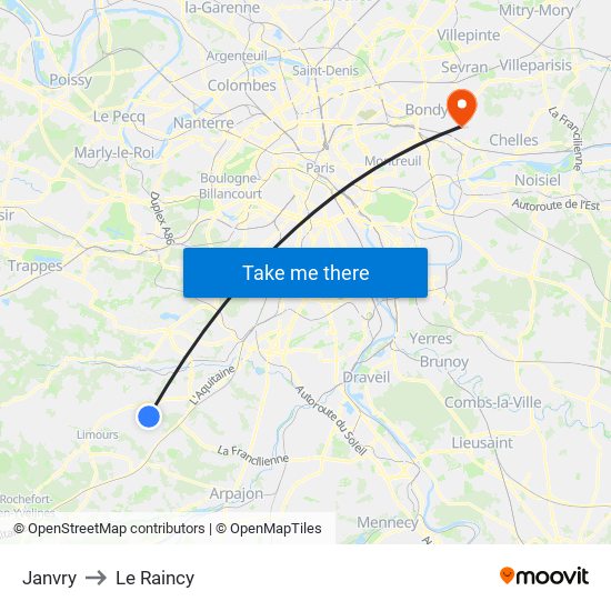 Janvry to Le Raincy map