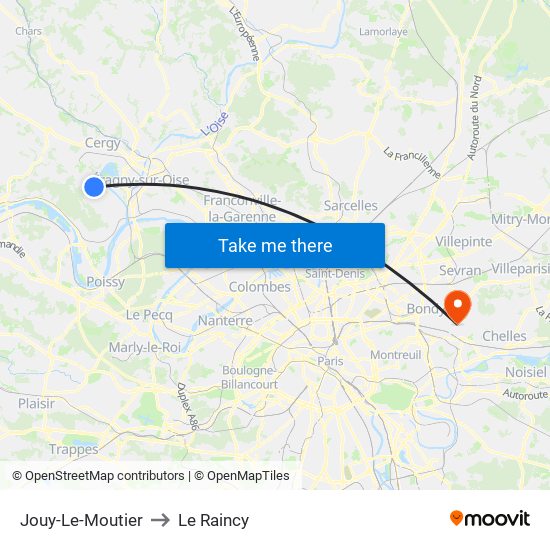 Jouy-Le-Moutier to Le Raincy map