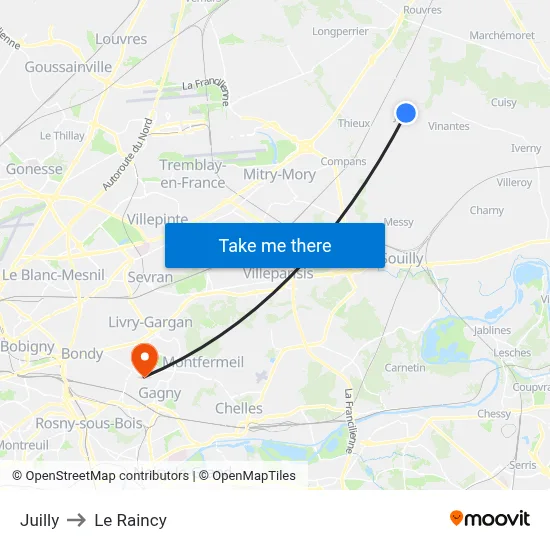 Juilly to Le Raincy map