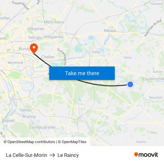 La Celle-Sur-Morin to Le Raincy map