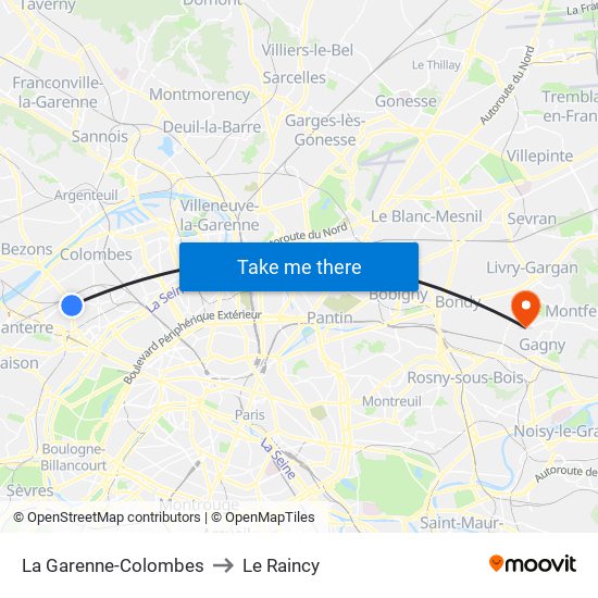 La Garenne-Colombes to Le Raincy map