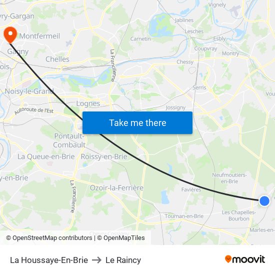 La Houssaye-En-Brie to Le Raincy map