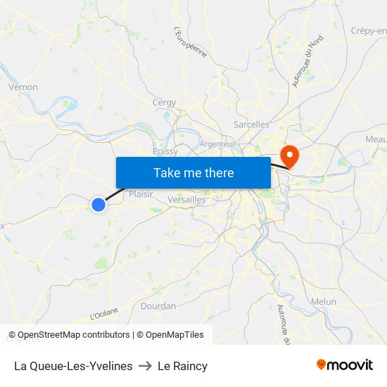 La Queue-Les-Yvelines to Le Raincy map