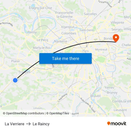 La Verriere to Le Raincy map