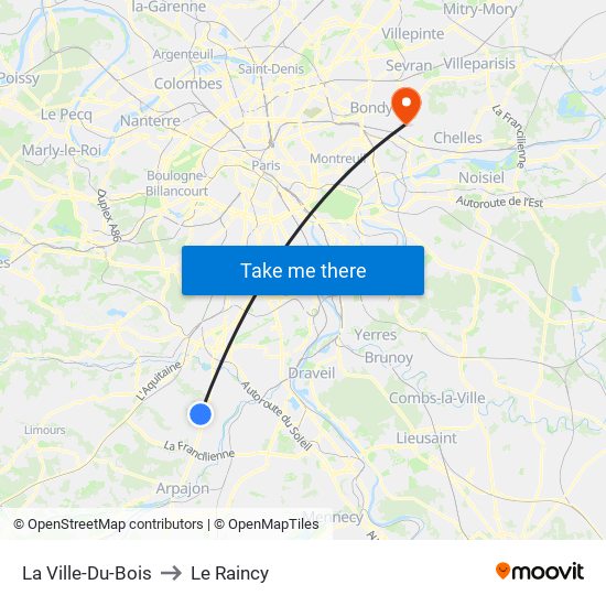La Ville-Du-Bois to Le Raincy map