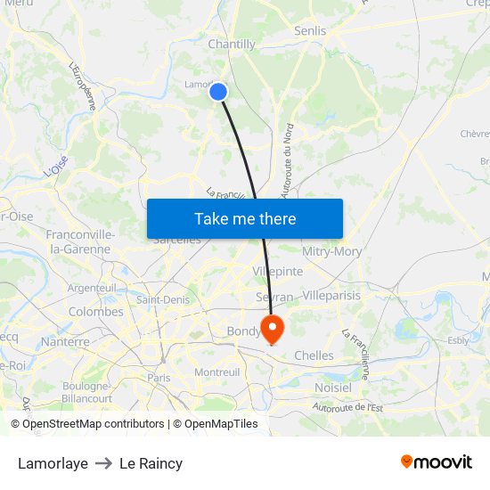 Lamorlaye to Le Raincy map