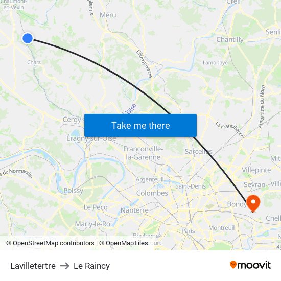 Lavilletertre to Le Raincy map