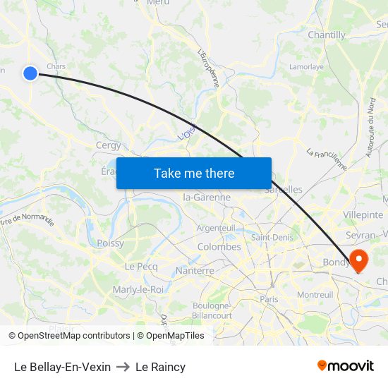 Le Bellay-En-Vexin to Le Raincy map