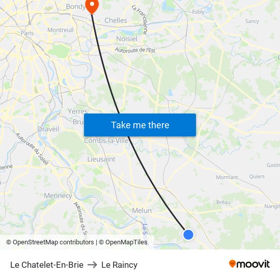 Le Chatelet-En-Brie to Le Raincy map