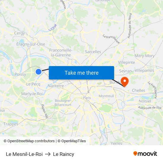 Le Mesnil-Le-Roi to Le Raincy map