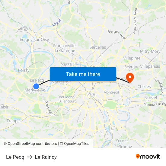 Le Pecq to Le Raincy map