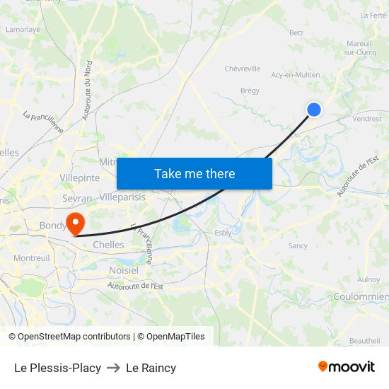 Le Plessis-Placy to Le Raincy map