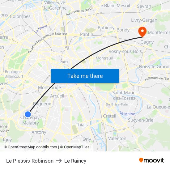 Le Plessis-Robinson to Le Raincy map