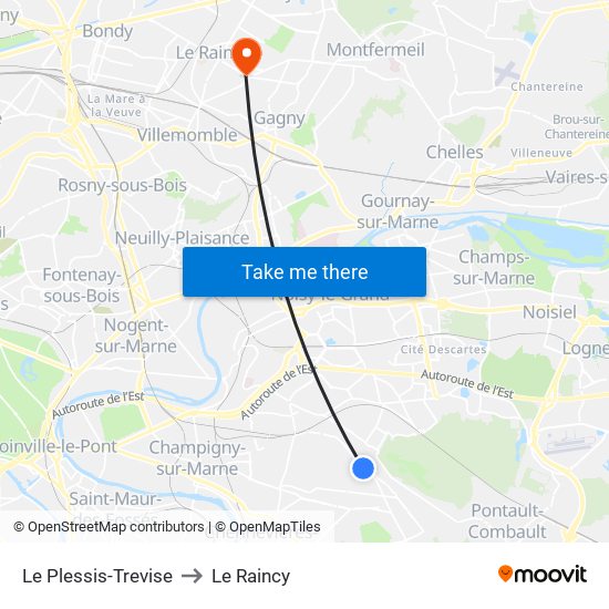 Le Plessis-Trevise to Le Raincy map