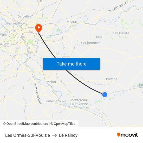 Les Ormes-Sur-Voulzie to Le Raincy map