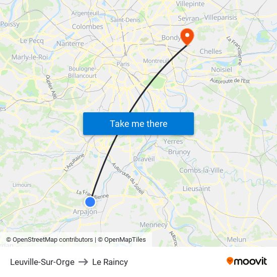 Leuville-Sur-Orge to Le Raincy map