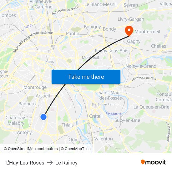 L'Hay-Les-Roses to Le Raincy map